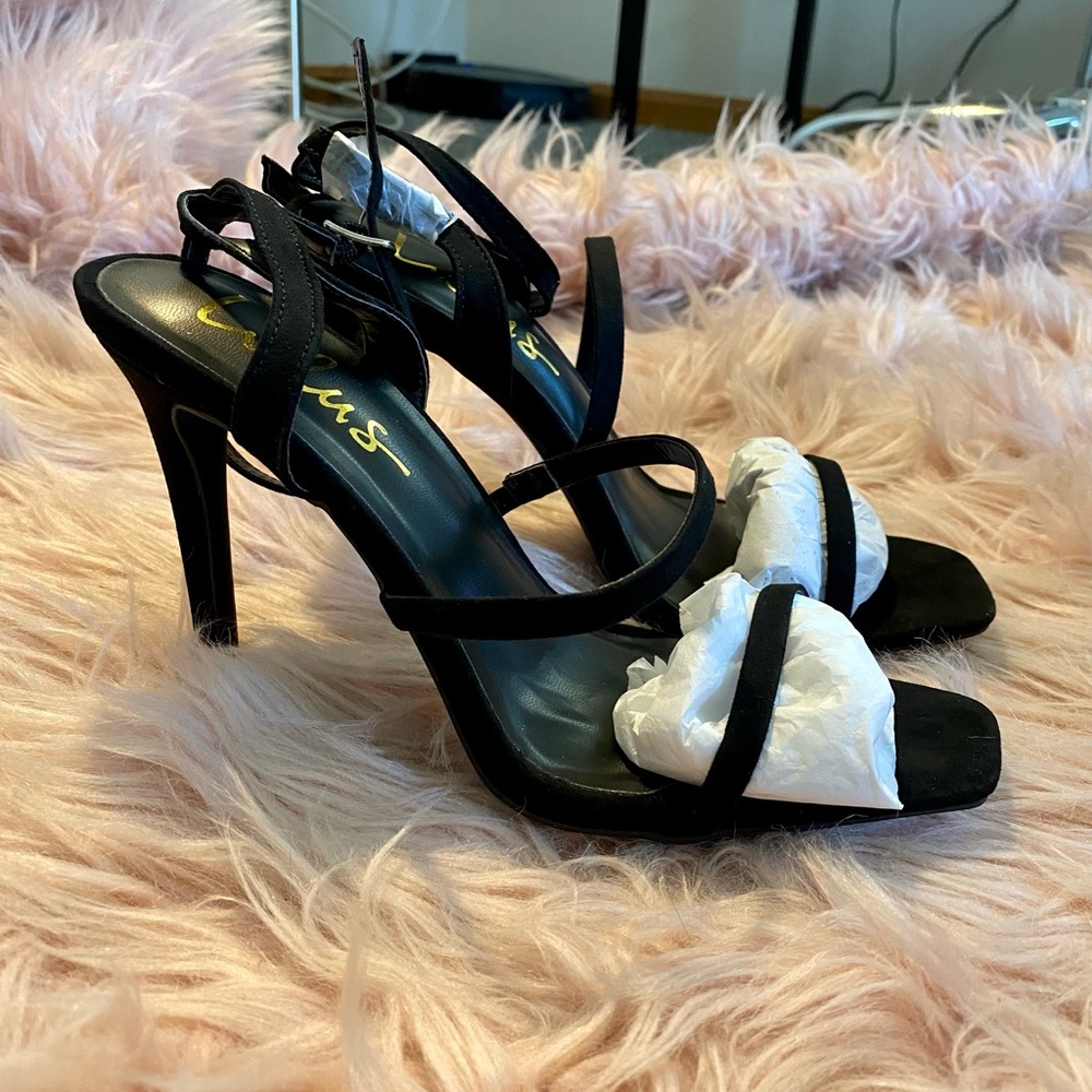 Leticiya Black Suede Ankle-Strap high heel Sandals